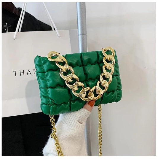 Green Ruched Chain Crossbody