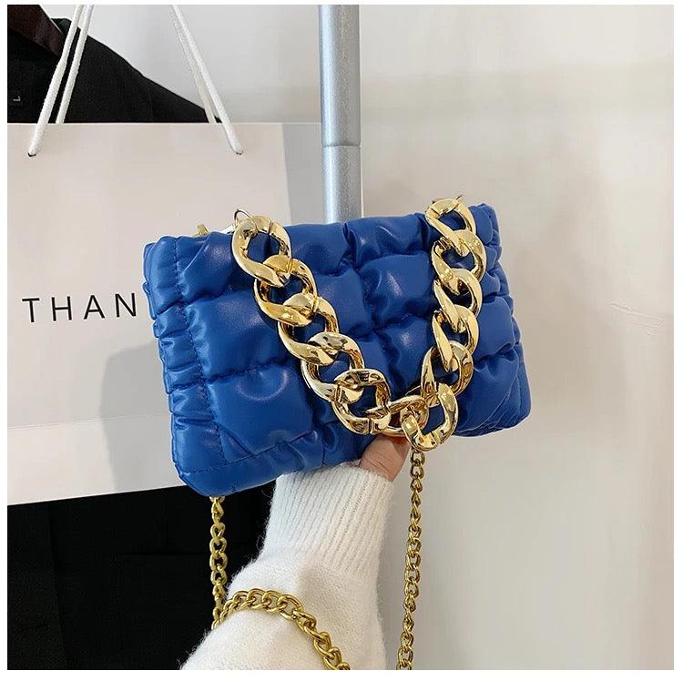 Blue Ruched Chain Crossbody