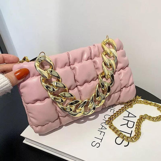 Pink Ruched Chain Crossbody